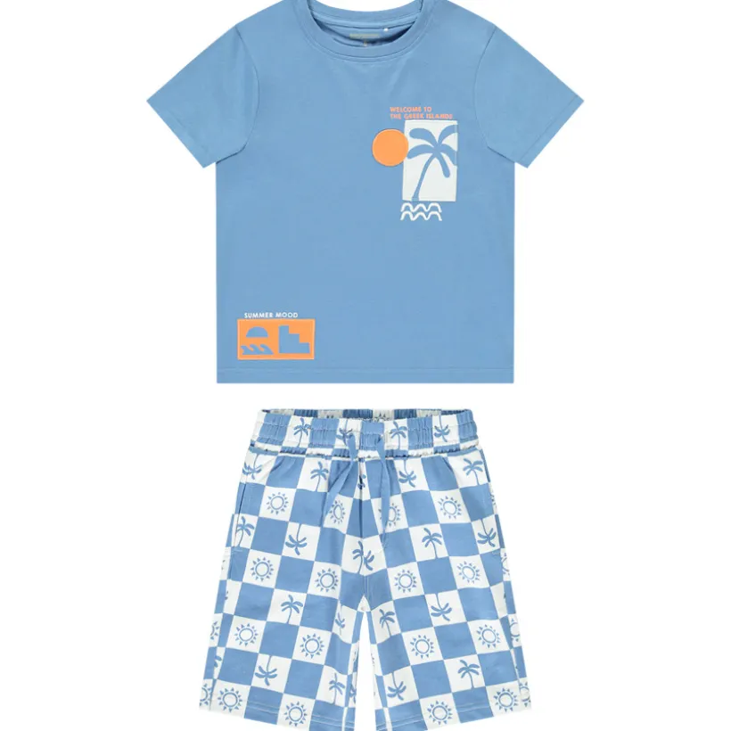 Set van t-shirt met korte mouwen + bermuda met ruitjes jongens