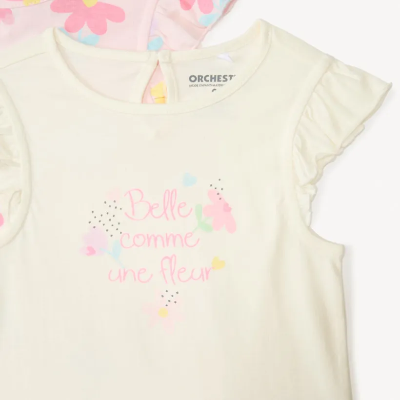 Set van 4 t-shirts met korte mouwen in fantasiepatronen voor meisjesbaby's.