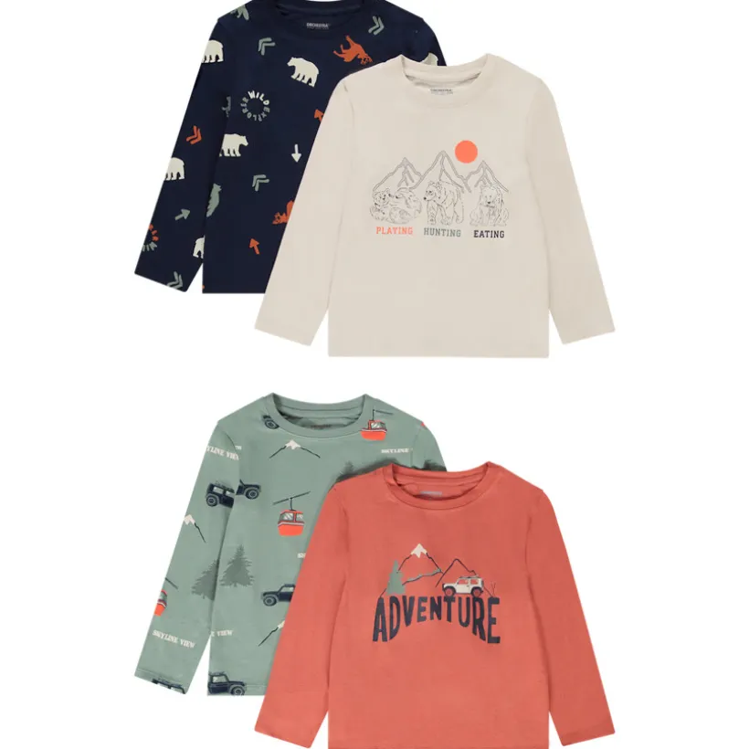Set van 4 t-shirts met lange mouwen en fantasiepatronen voor jongen