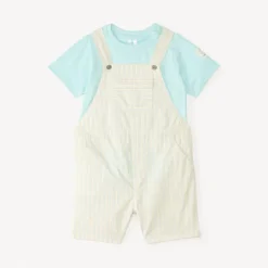 Set van tuinbroek en korte mouwen shirt in effen kleur voor baby jongen