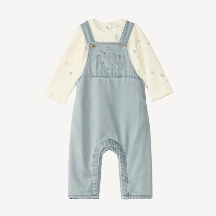 Set van tuinbroek en t-shirt voor babyjongens met robotmotieven
