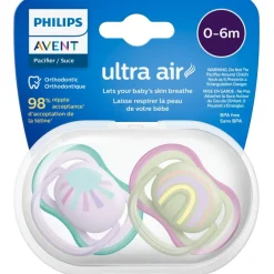 Set van 2 Ultra Air siliconen fopspenen 0-6 maanden zon/regenboog