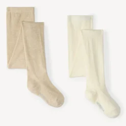 Set van 2 unicolore dikke tights voor meisjes