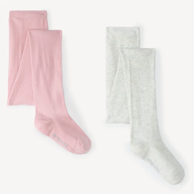 Set van 2 unicolore dikke tights voor meisjes