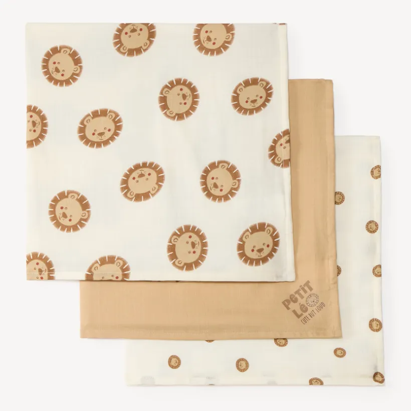 Set van 3 vierkante swaddles met leeuwenmotief