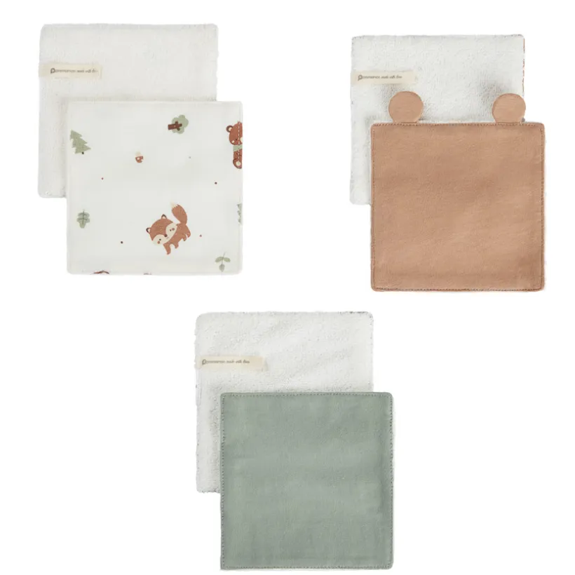 Set van 6 wasbare doekjes 12 x 12 cm van katoen Roi des Forêts