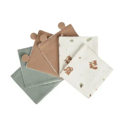 Set van 6 wasbare doekjes 12 x 12 cm van katoen Roi des Forêts
