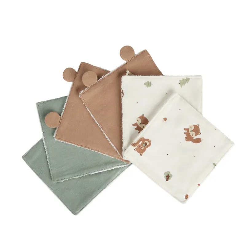 Set van 6 wasbare doekjes 12 x 12 cm van katoen Roi des Forêts