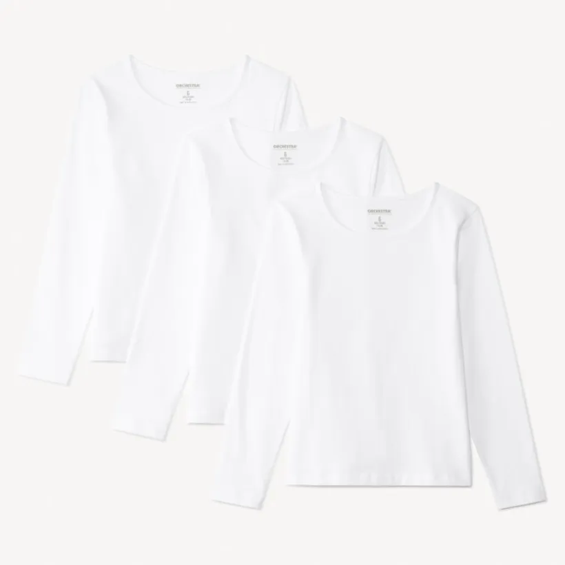 Set van 3 witte t-shirts met lange mouwen meisjes