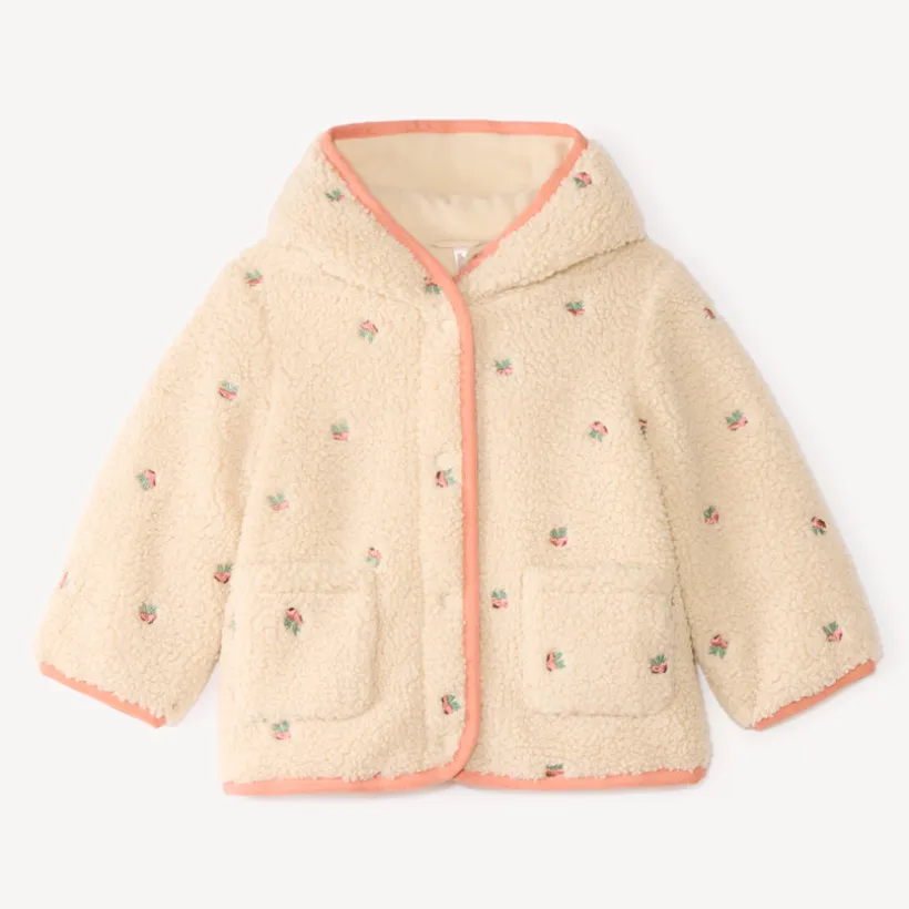 Sherpa jas voor meisjes met fruitborduursels