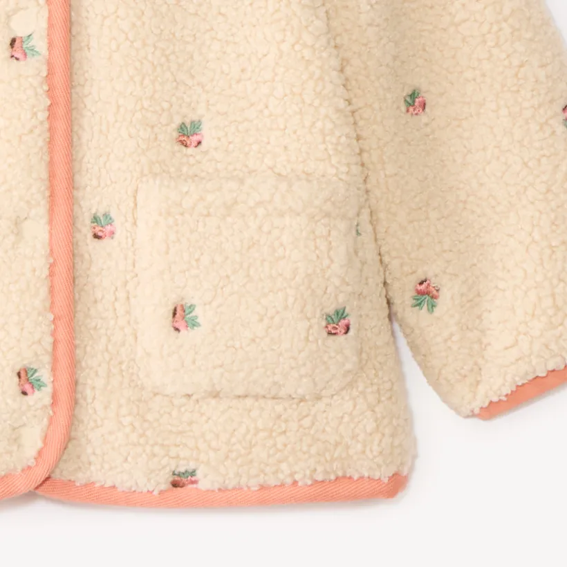 Sherpa jas voor meisjes met fruitborduursels
