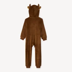 Sherpa pyjama topper met speelse kerstrendierkap jongens in effen bruin