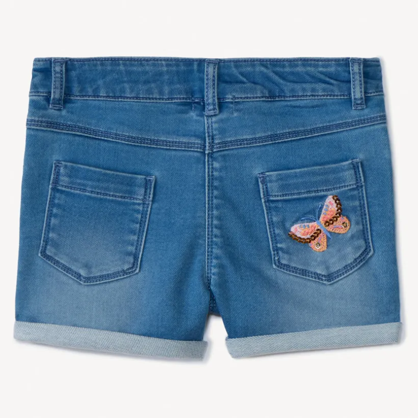 Short in denim met borduursels en pailletten meisjes