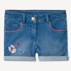 Short in denim met borduursels en pailletten meisjes