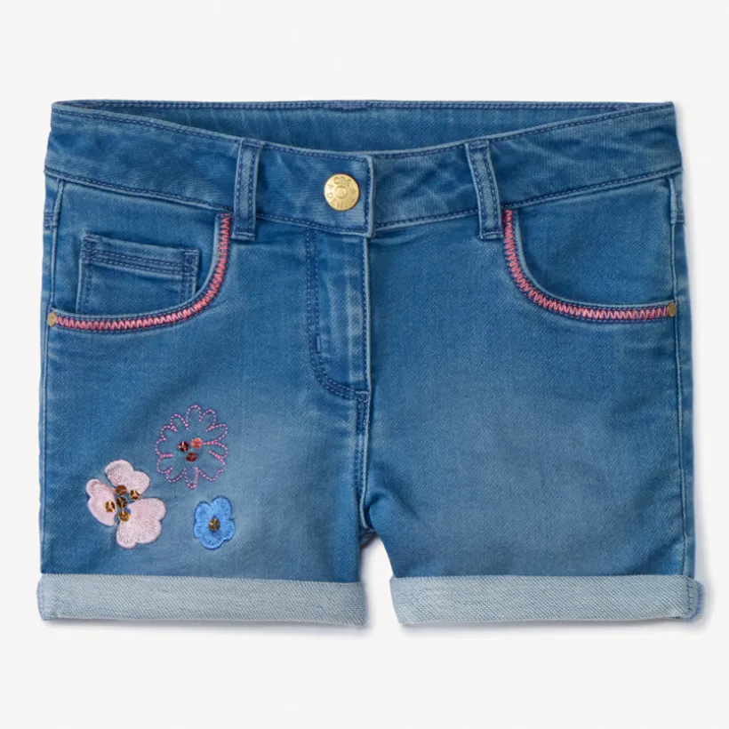 Short in denim met borduursels en pailletten meisjes