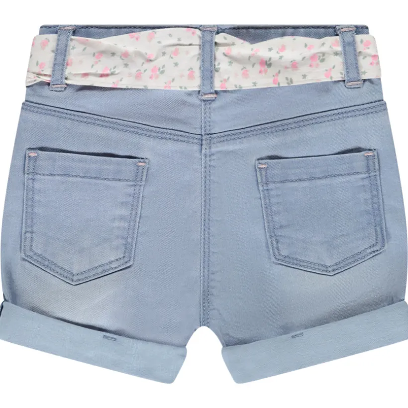 Short in denim met borduursel en strikceintuur voor meisjes