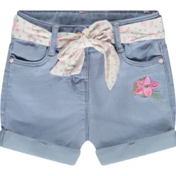 Short in denim met borduursel en strikceintuur voor meisjes
