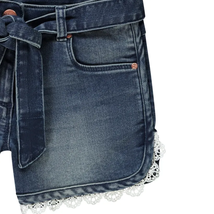 Short in jeans met kanten afwerking meisjes