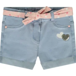Short in jeans met strikceintuur en pailletten voor baby meisje