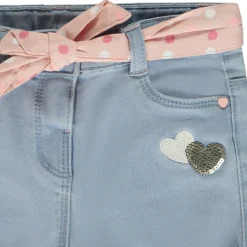 Short in jeans met strikceintuur en pailletten voor baby meisje