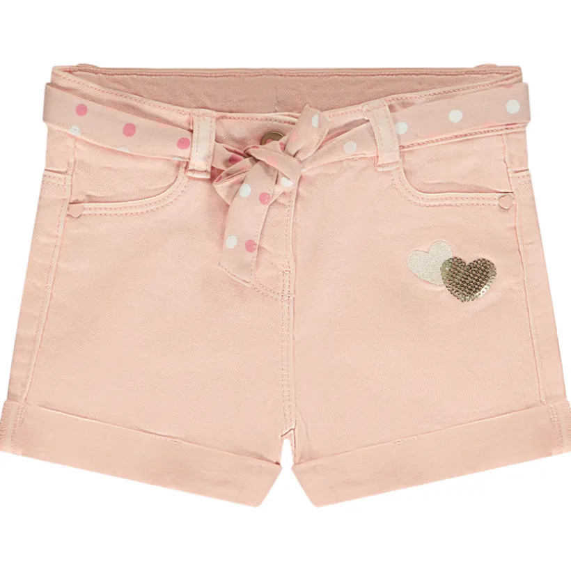 Short in jeans met strikceintuur en pailletten voor baby meisje