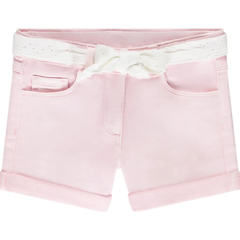 Short jeans met Engelse borduursel en riem voor meisjes