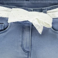 Short jeans met Engelse borduursel en riem voor meisjes