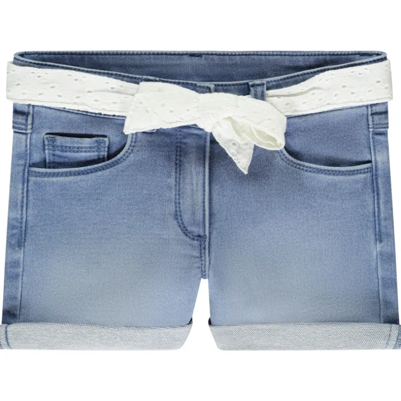 Short jeans met Engelse borduursel en riem voor meisjes