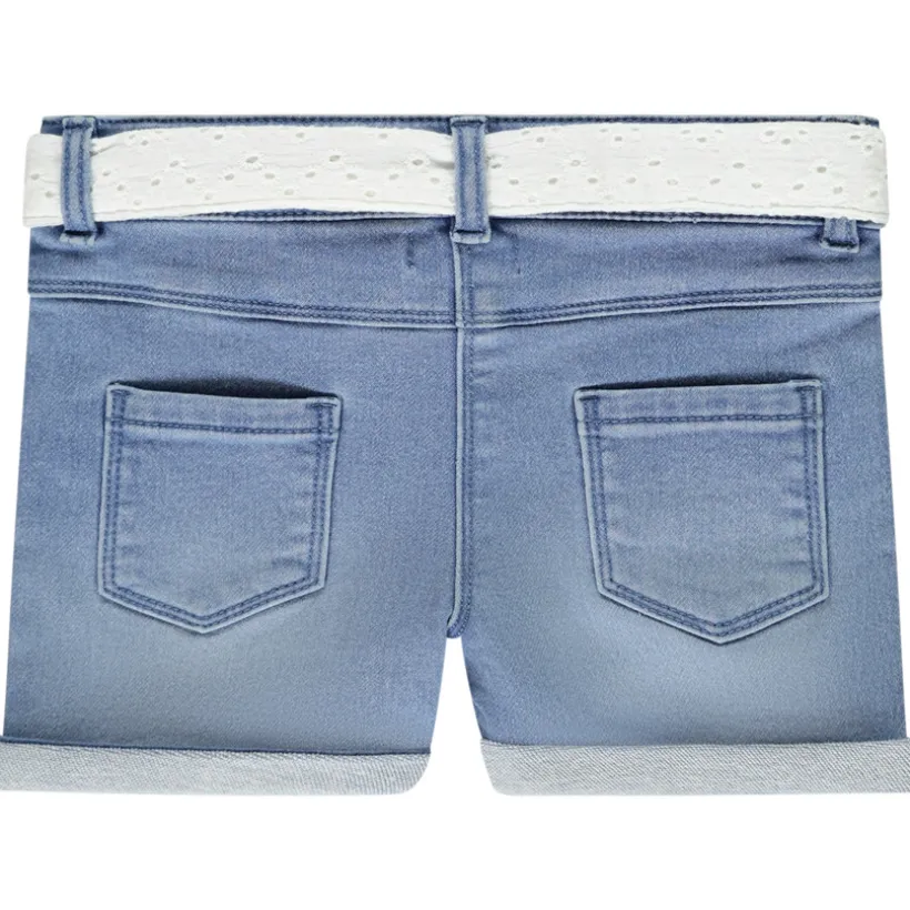Short jeans met Engelse borduursel en riem voor meisjes