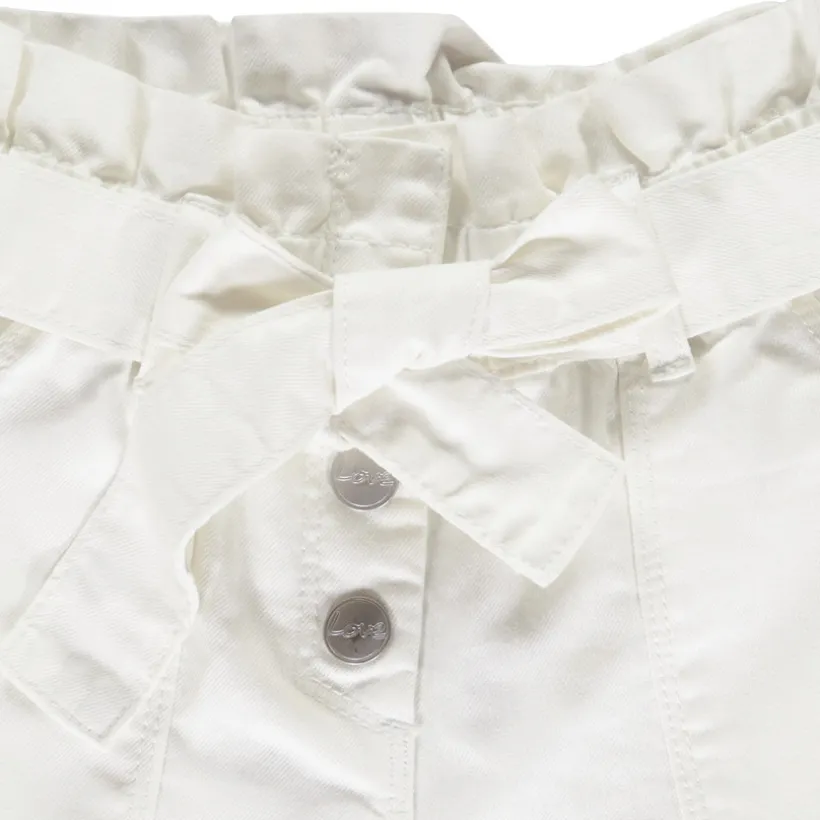 Short paperbag in twill met tailleceintuur om te knopen meisjes