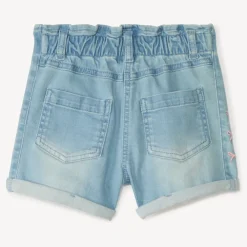 Short van denim met elastische taille en geborduurde strikjes meisjes