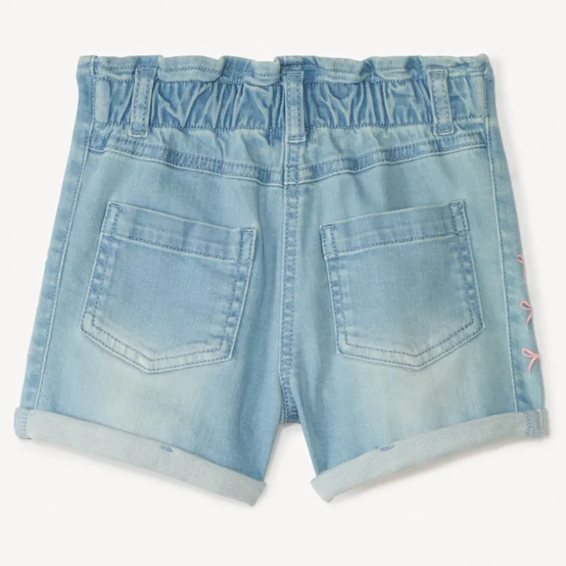 Short van denim met elastische taille en geborduurde strikjes meisjes