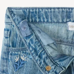 Short van denim met stiksels en geborduurde bloemen voor babymeisje