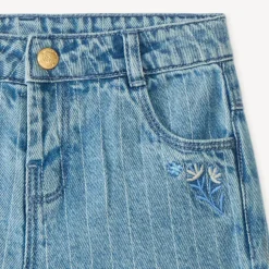 Short van denim met stiksels en geborduurde bloemen voor babymeisje