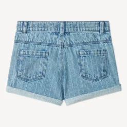 Short van denim met stiksels en geborduurde bloemen voor babymeisje
