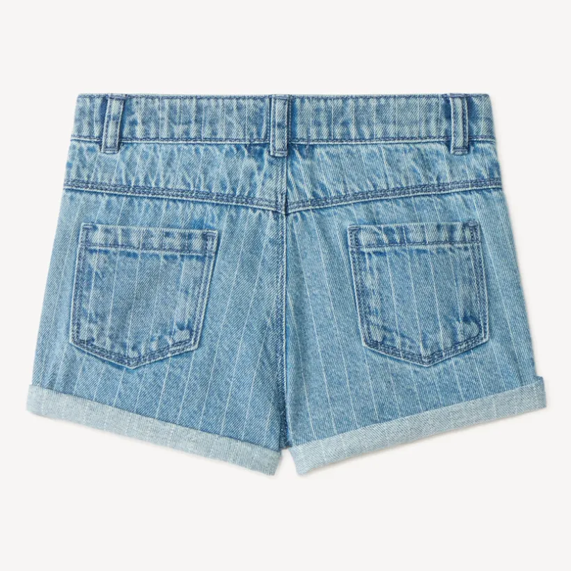 Short van denim met stiksels en geborduurde bloemen voor babymeisje