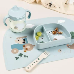 Siliconen placemat Tiny Farm Blauw