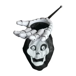 Skelethand snoepvanger met zwarte stoffen doodskopzak Halloween-accessoire