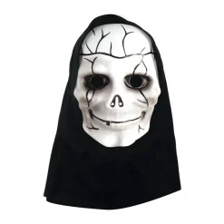 Skelettenmasker met ingewerkte zwarte kap voor verkleedfeest