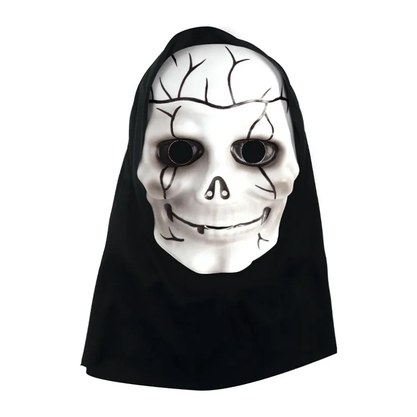 Skelettenmasker met ingewerkte zwarte kap voor verkleedfeest