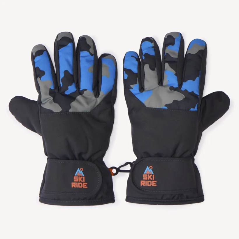 Skihandschoenen van stof met voering en camouflageprint jongens