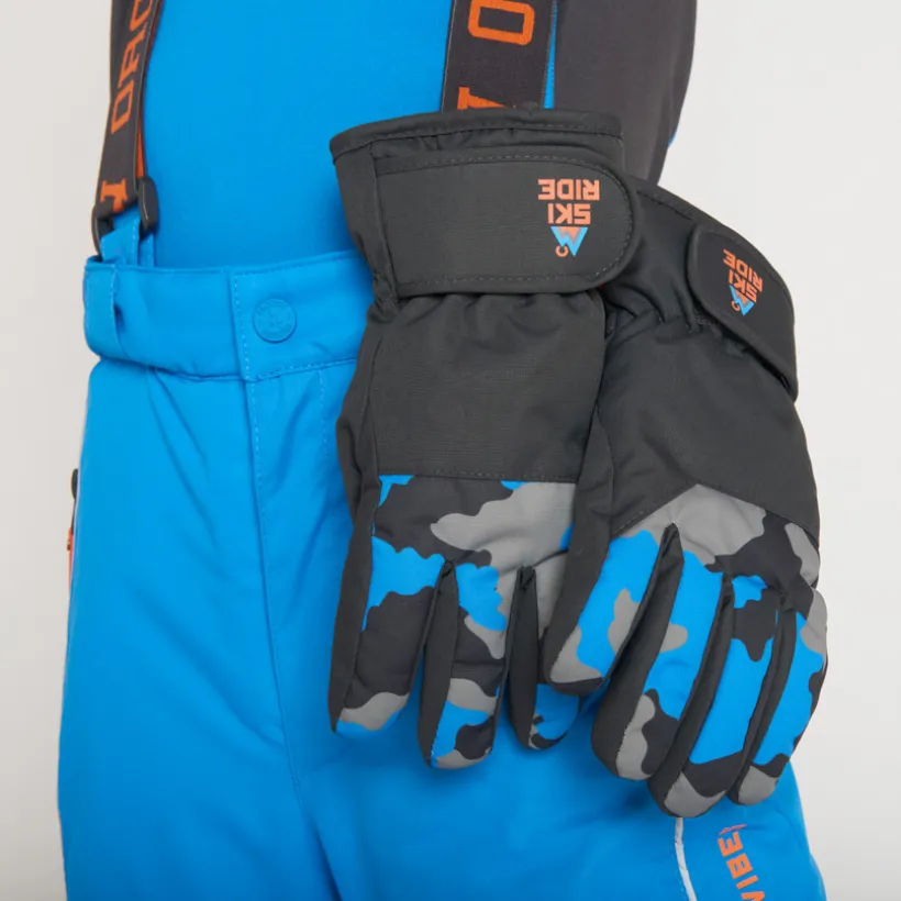 Skihandschoenen van stof met voering en camouflageprint jongens