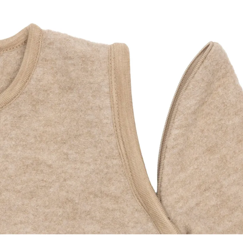 Slaapzak 90cm Merino Wol afritsbare mouwen Natural