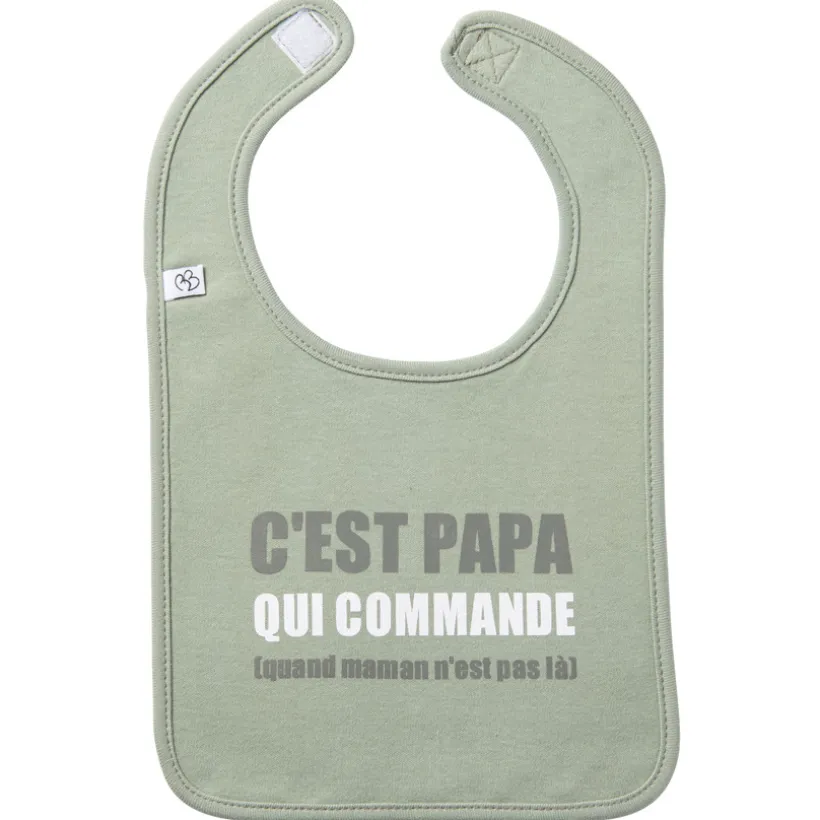 Slabbetje C'est papa qui commande, gevoerd en omkeerbaar, met velcrosluiting, Oeko-Tex gecertificeerd