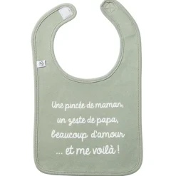 Slabbetje met lieve tekst Une pincée de maman, groen-grijs