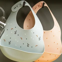 Slabbetje met opvangbakje - Silicone - Perzik/sterren