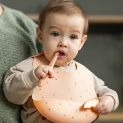 Slabbetje met opvangbakje - Silicone - Perzik/sterren