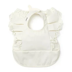 Slabbetje met opvangzak en versierde ruche vanilla white