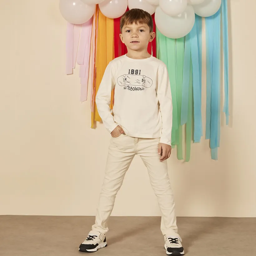 Slim fit unicolore crinkle broek jongens