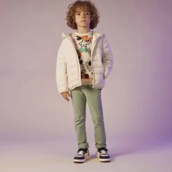 Slim fit unicolore crinkle broek jongens